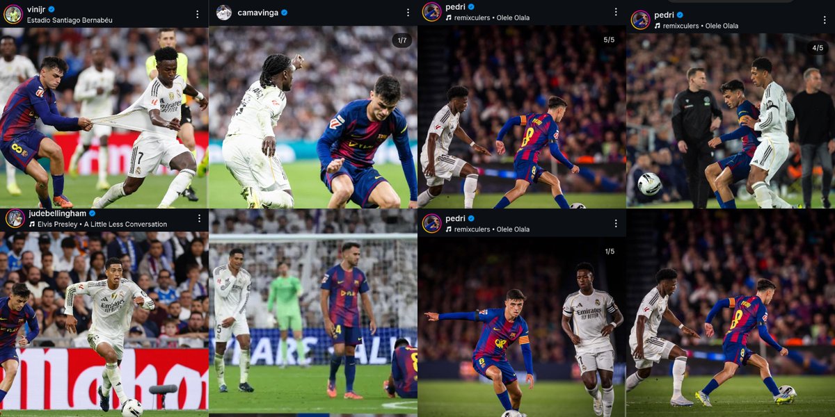 🚨 𝗡𝗘𝗪: After Real Madrid’s win over Barcelona at the Bernabéu earlier this season, several Madrid players posted photos that included a losing Pedri.

Now Pedri has responded on Instagram, posting photos featuring those same Real Madrid players who mocked him.