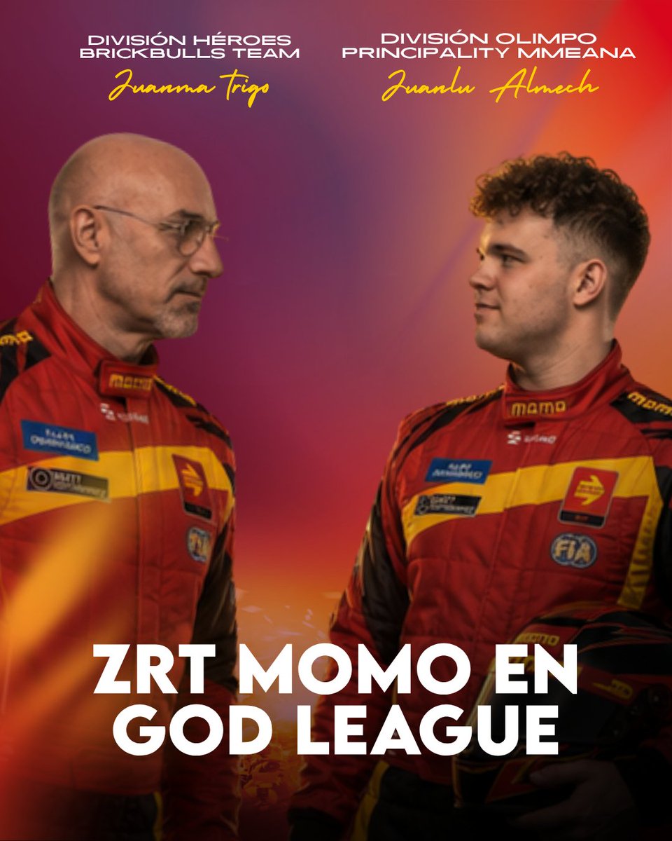 zrt_momo's tweet photo. Ya son 4 las temporadas consecutivas que tenemos un piloto representando a los compañeros, está primera temporada God League estarán repartidos

El miércoles el protagonismo lo tiene Juanma Trigo donde estará luchando por los puestos altos de la tabla en la División 3

Los jueves son de la División 1, donde Juanlu Almech va a demostrar porque está en esta categoría y porque es capitán de su equipo ⚡