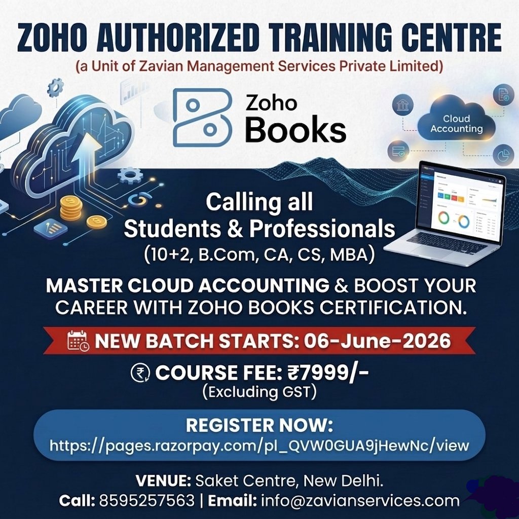 ZavianLimited's tweet photo. Zavian Management Academy new batch registration is on for the June 2026 session.

For syllabus and fee details kindly visit the link below:

https://t.co/kSTgoqgH5K

#zoho #zohobooks #zohoERP #accounting #cloudaccounting
#digitalaccountant #training #education https://t.co/PNlocIndEa