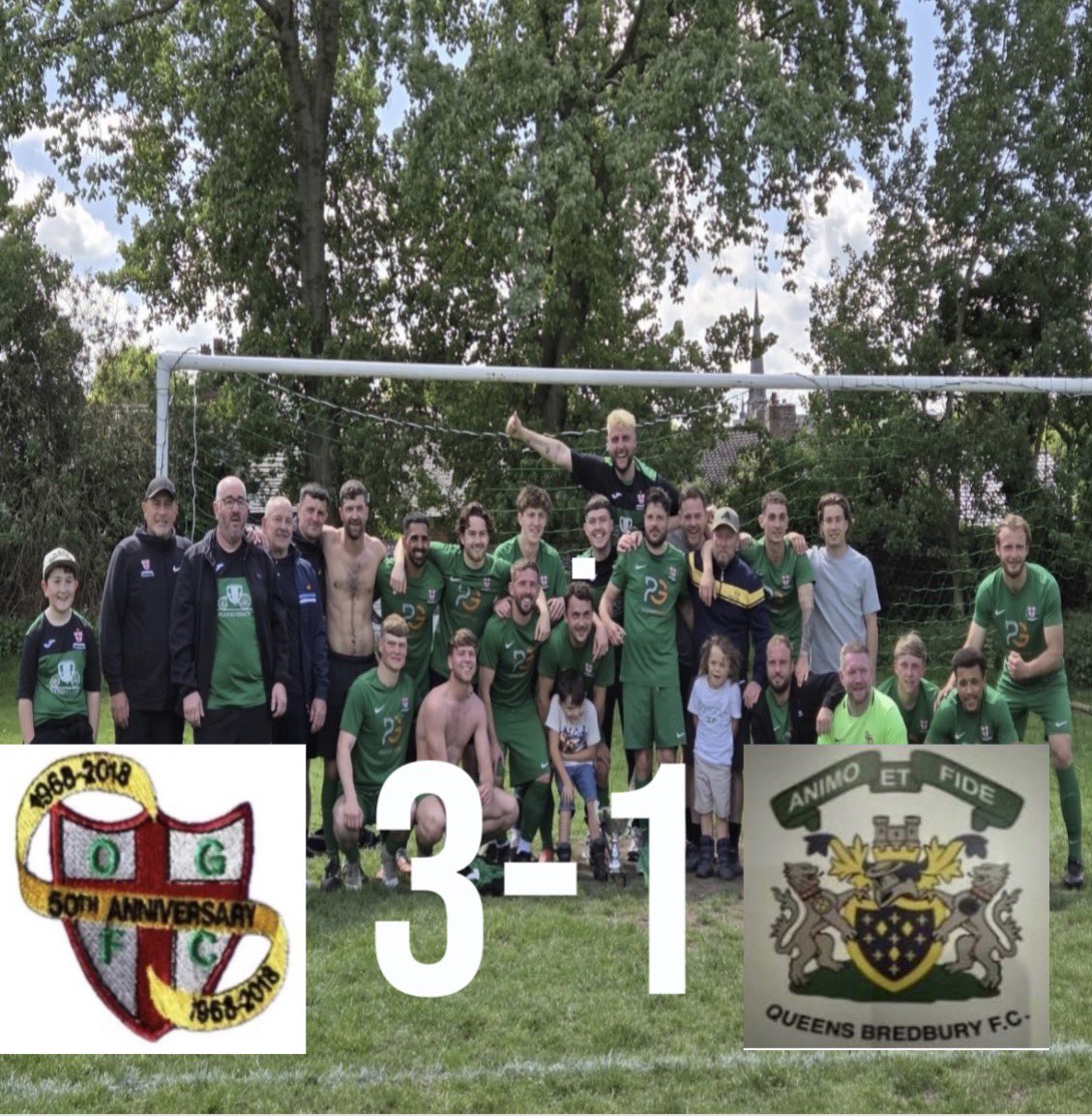 OffyGreenFC's tweet photo. OGFC 3-1 @QUEENS_BREDBURY 

Well battled game from both teams, Green coming out on top &amp; securing another trophy 🏆 

���️@WazAkram 
⚽️@AidenDwyer10 
⚽️Carl

MOTM - Waz

Onto next week where we again face Queens at Edgeley Park where we will look to add to our trophy collection💚💚 https://t.co/yM3zUzhgp5