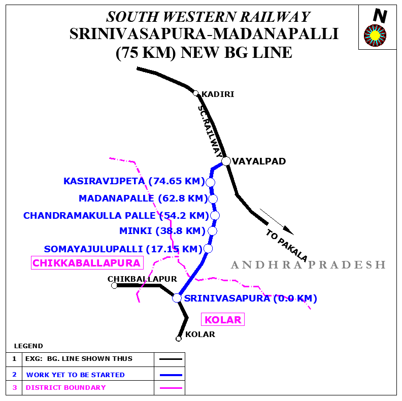 SalarAP's tweet photo. Madanapalle - Srinivasapura railway line awaiting CCEA approval since 2018, would make a big +ve impact on development of this region besides being shortest route to Tirupati frm Bengaluru. 
Request @DCAnnamayya to forward it to @RailMinIndia through @AndhraPradeshCM @SWRRLY https://t.co/3FJKOEiWw4