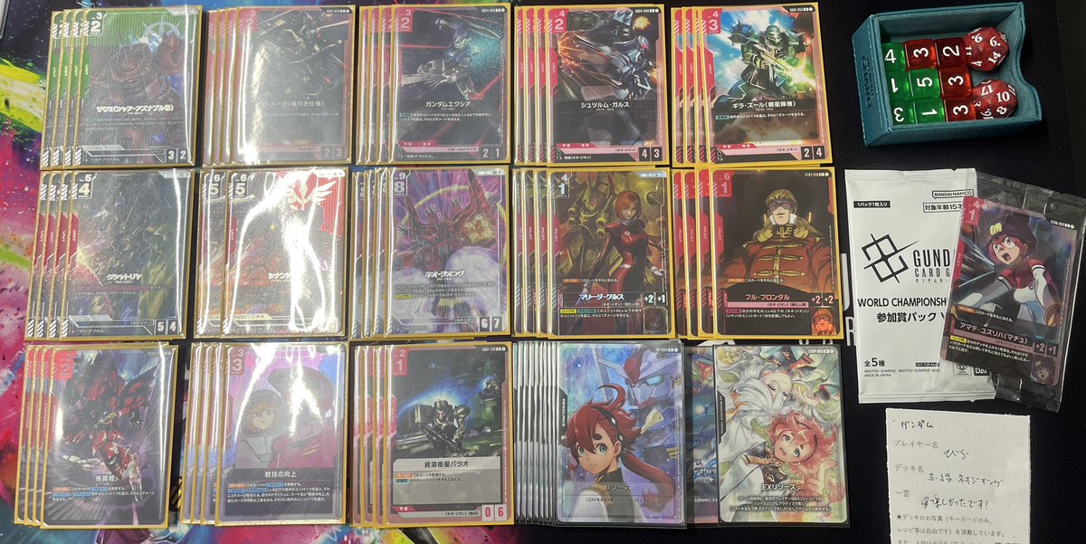 birasaan's tweet photo. ガンダムカード店舗予選
場所:チェルモサード平塚
使用:赤緑ネオジオング
①青赤ネオジオング後o
②青緑ジオン後o
③青紫バルバトス先o
④赤白ネオジオング後o
店舗予選一発抜けで優勝！シャアザクでネオジオングめっちゃ拾えたしトリガーたくさん起動できて運が良かった https://t.co/fYXftVqRwB