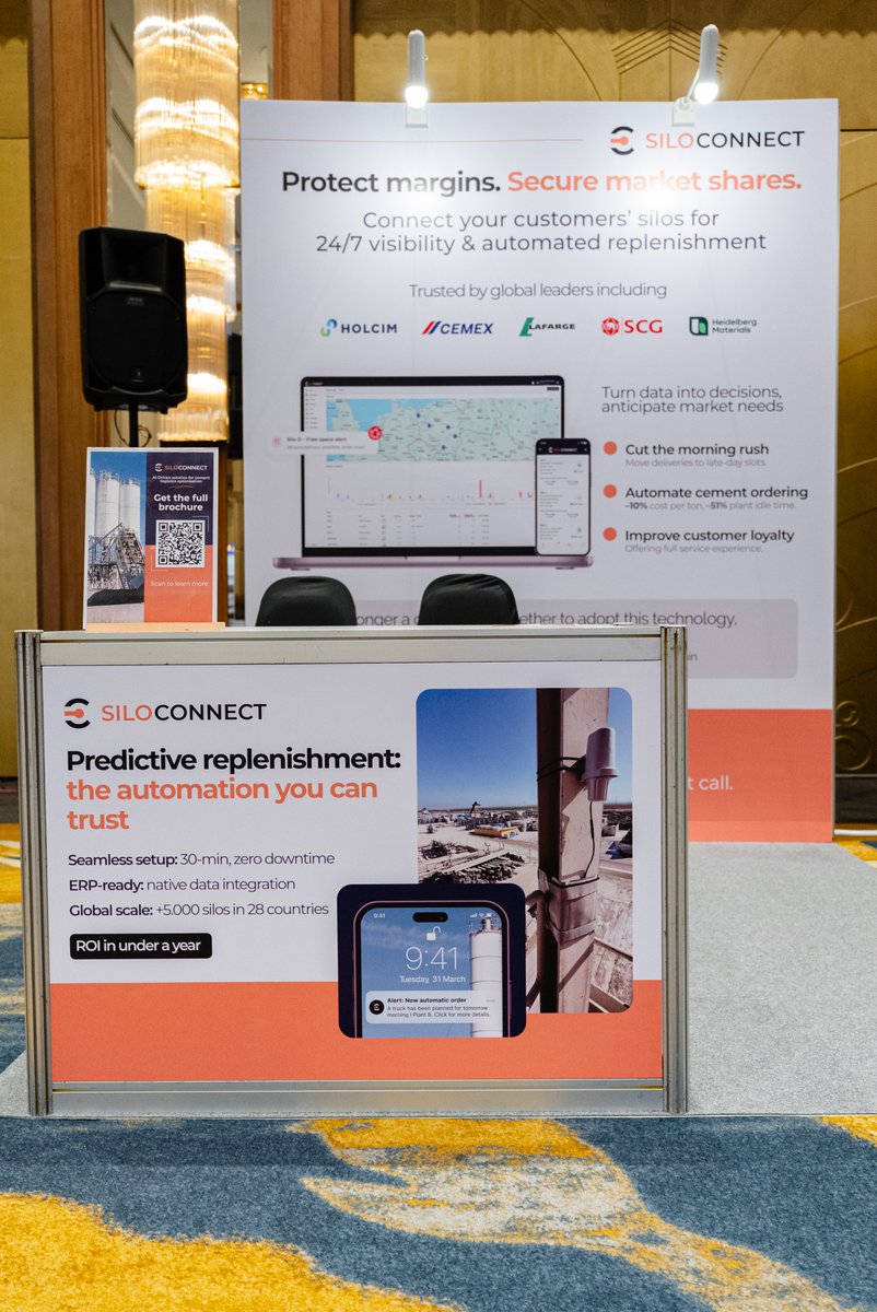 WorldCemAssoc's tweet photo. We were delighted to welcome our exhibitor, SiloConnect, and highlight their innovative contribution to smarter, data-driven logistics in the cement industry 👏 https://t.co/5FBu7sUkDq