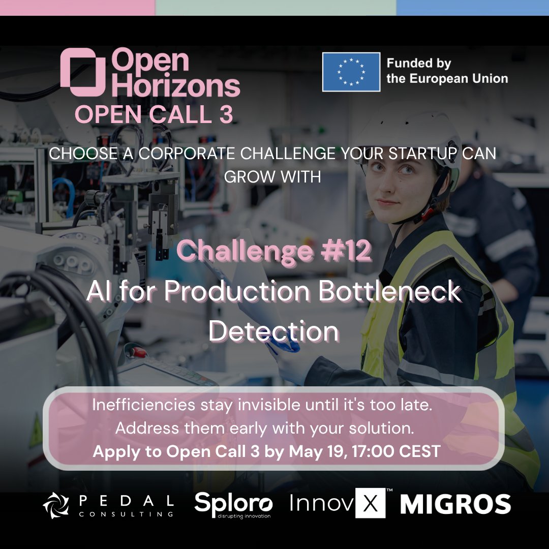 OpenHorizonsEU's tweet photo. ⚙️⚠️ Wanted: solutions to make existing production environments smarter, with practical, deployable AI that fits into what's already there.

If you're building in Process Mining, Industrial IoT, Predictive Analytics, take a look at Challenge 12 

👉https://t.co/P1l0XpF46h https://t.co/Y5w9pvYV0Q