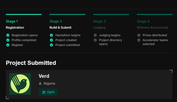 marv_designs's tweet photo. @verdfinance  is officially submitted for the @colosseum hackathon.

From spotting how many people lose money chasing “quick money,” to validating the problem, shaping the idea and building a better way for Nigerians to save and grow their money safely, it’s been an intense journey so far.

This is only the beginning.
We keep building.

Grateful to @SuperteamNG for the support along the way 💚

@Harri_obi 
@NzubeEzudo 
@callme_TOC 
@callmeFeyi_