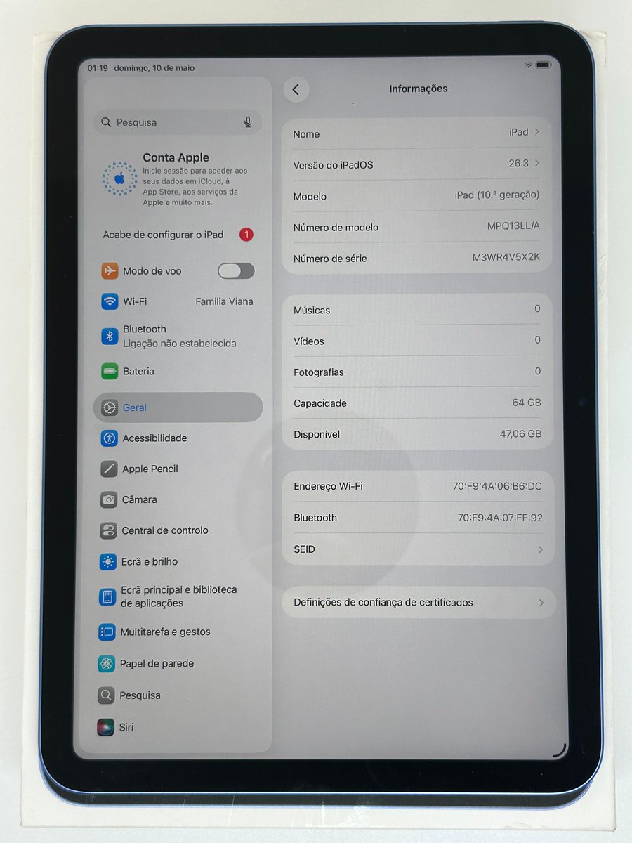 🍏 Apple iPad 10th || 64GB ||🔋normal || c/ caixa e acessório || 560 000
946989890