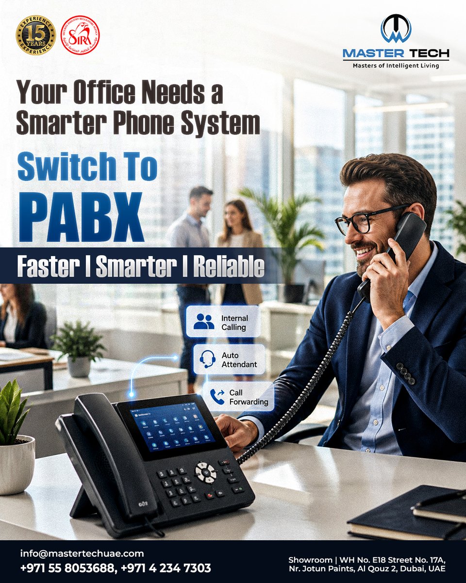 uaemastertech's tweet photo. Modern offices need modern communication systems.

Switch to PABX and manage your business calls with speed, clarity and efficiency.

📞 Book your consultation today: +971 55 805 3688

#BusinessCalls #OfficeCommunication #TechSolutions #Dubai https://t.co/3HOkBGfK1a