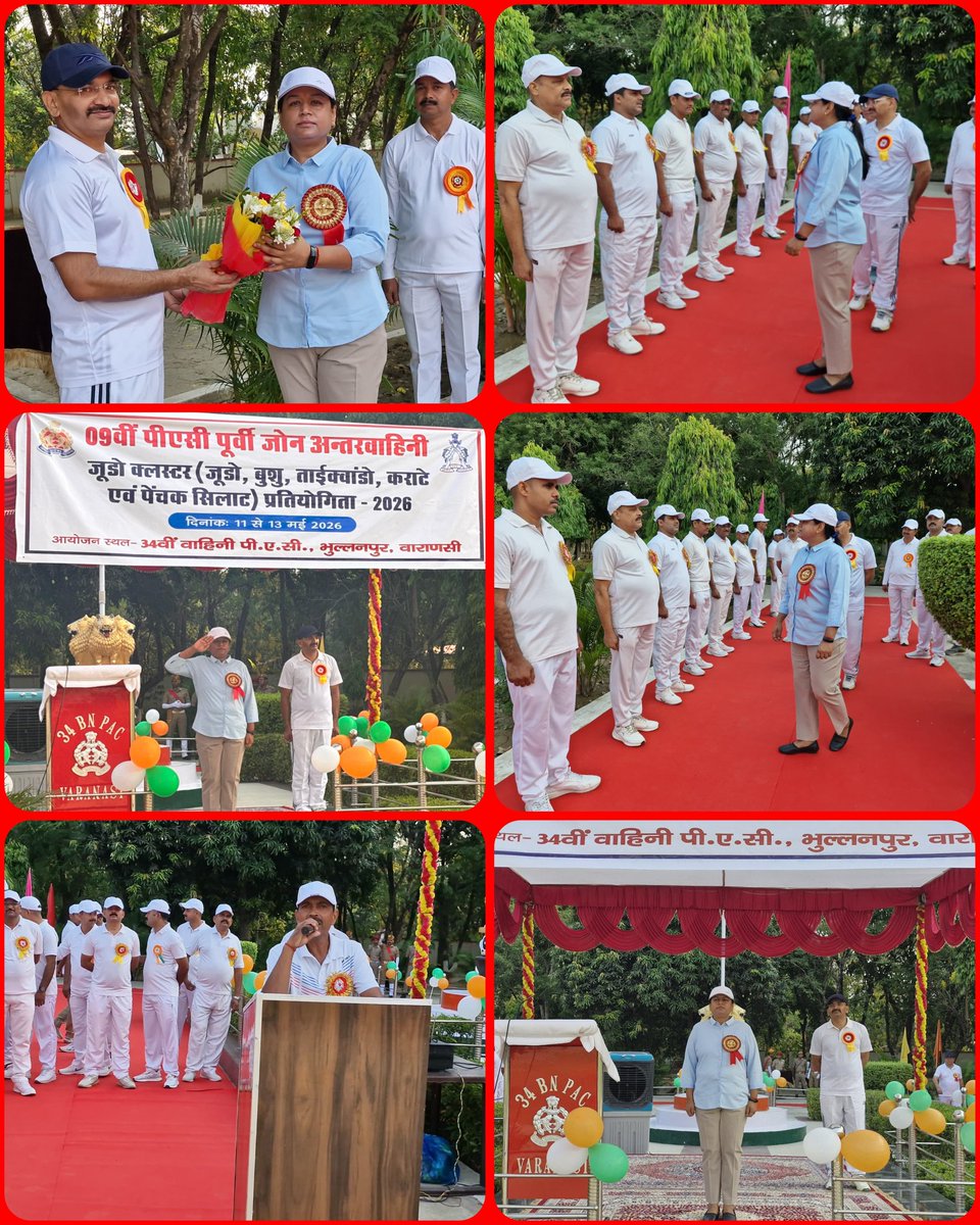 co34pacup's tweet photo. 34वीं वाहिनीं पीएसी वाराणसी में 9वीं पीएसी पूर्वी जोन अंतरवाहिनी जूडो क्लस्टर प्रतियोगिता-2026 का आज दिनांक 11 .05.2026आयोजन सचिव  डा मीनाक्षी कात्यायन सेनानायक हुआ शुभारंभ https://t.co/ArO6apVWuz