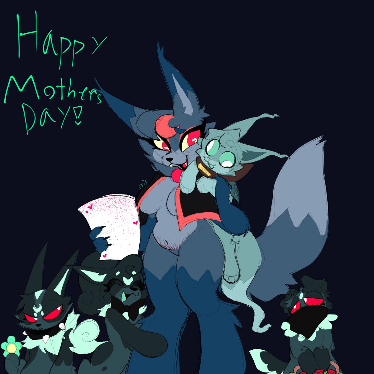 JestieRays's tweet photo. Mother's day #knighthowler yipppeeeeeee
Here's #eclipse with her silly Lil litter of stupid dawgs-
I love them so much ydufjv
Oh and #soulvester is here to i guess
#dandysworldsfanart #dandysworld https://t.co/nkj2uERoe0