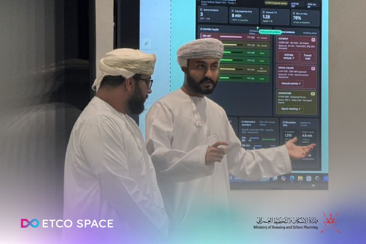 etco_space's tweet photo. ضمن برنامج رافد ٤ الذي تنظمه وزارة الإسكان والتخطيط العمراني، قدّم فريق إتكو سبيس ورشة متخصصة حول تكامل التقنيات الجيومكانية في أنظمة التوأم الرقمي، واستعراض أحدث تطبيقاتها في تطوير المدن الذكية ودعم التحول الحضري في سلطنة عُمان. https://t.co/eooCLyOifu