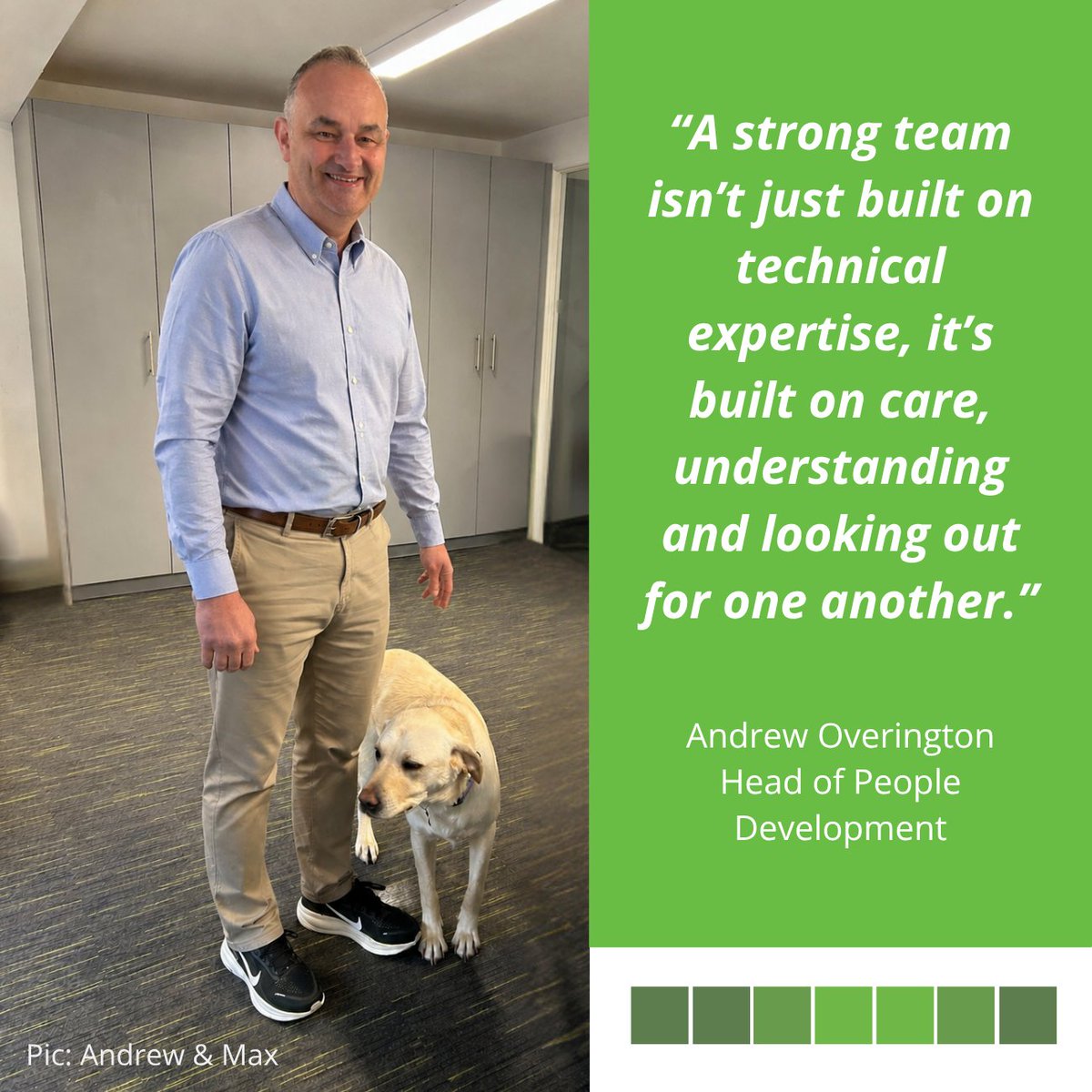 TechnicsGroup's tweet photo. This #MentalHealthAwarenessWeek, we’re focusing on what matters most – our people. 

We’re proud to have Mental Health First Aider Andrew Overington supporting our team at Technics &amp; @EarthEnviron. 

Here’s a photo of Andrew and his dog, Max. https://t.co/lQlIr9Ttib
