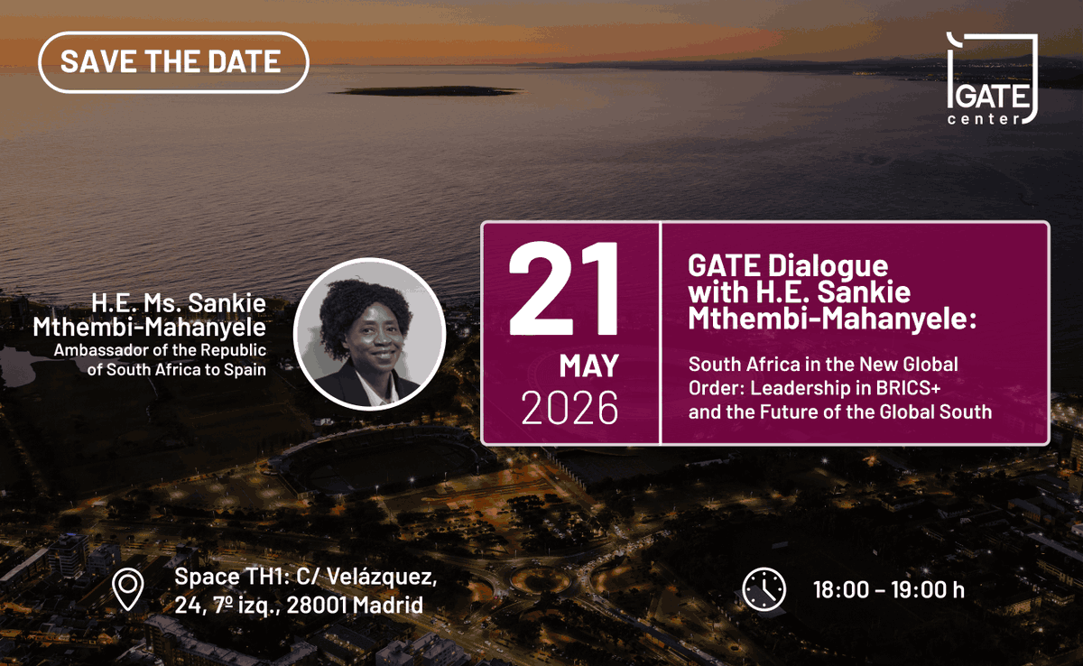 gatecenterorg's tweet photo. 🌍🇿🇦Tenemos el honor de recibir a la Excma. Sra. Sankie Mthembi-Mahanyele, Embajadora de Sudáfrica en España, el próximo 21 de mayo. Hablaremos sobre BRICS+ y el nuevo orden global en un nuevo #DiálogoGATE. 

No te lo pierdas 👉 https://t.co/LxQykKiQKA https://t.co/MsVpU1ALNg