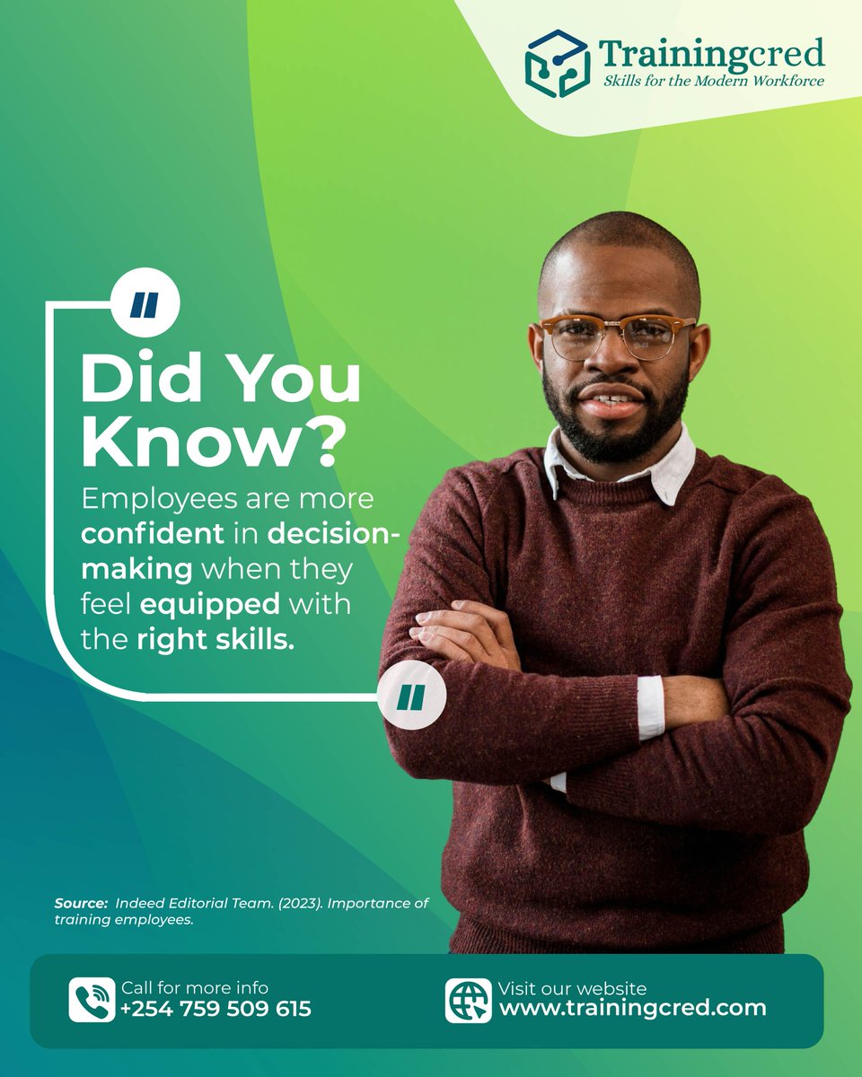 Trainingcred's tweet photo. Did you know?
Employees are more confident in decision-making when they feel equipped with the right skills. https://t.co/JlYXjA4ftw