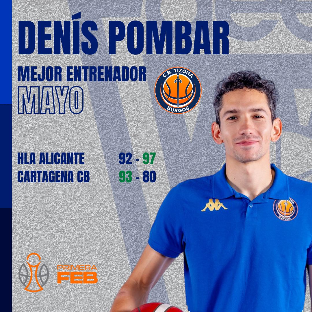 AEEBTWEETS's tweet photo. 🏆 Denís Pombar, entrenador del Grupo Ureta Tizona Burgos, ha sido reconocido como Mejor Entrenador del Mes de Mayo por la AEEB tras cerrar el mes con pleno de victorias.

✅ 92-97 vs HLA Alicante
✅ 93-80 vs FC Cartagena CB

🔗 https://t.co/kflIwmDX5p https://t.co/hfm8prgIDt