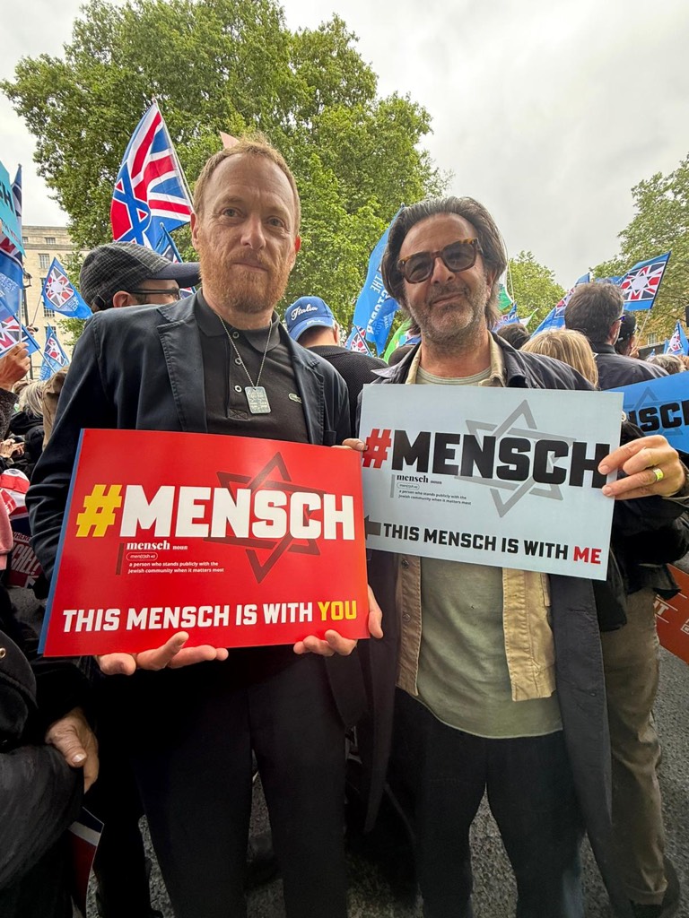 OurFightUk's tweet photo. We were pleased to have the first outing of our #mensch campaign yesterday, at the rally against anti-Semitism, alongside British Friends of Israel.

Thanks to all those who dropped by to be menches, including Allison Pearson, Brendan O'Neill, Marc Cave, Debbie from LLAA, Itai Galmudy, Tali Smus and others.

Mensch is a Yiddish word. It generally means a person of decency and moral backbone. Today, in 2026, having 'moral backbone' means to stand publicly with the Jewish community at a time when visible solidarity is most in need.

For more on being a mensch, head to the link in the bio.

#antisemitism #mensch