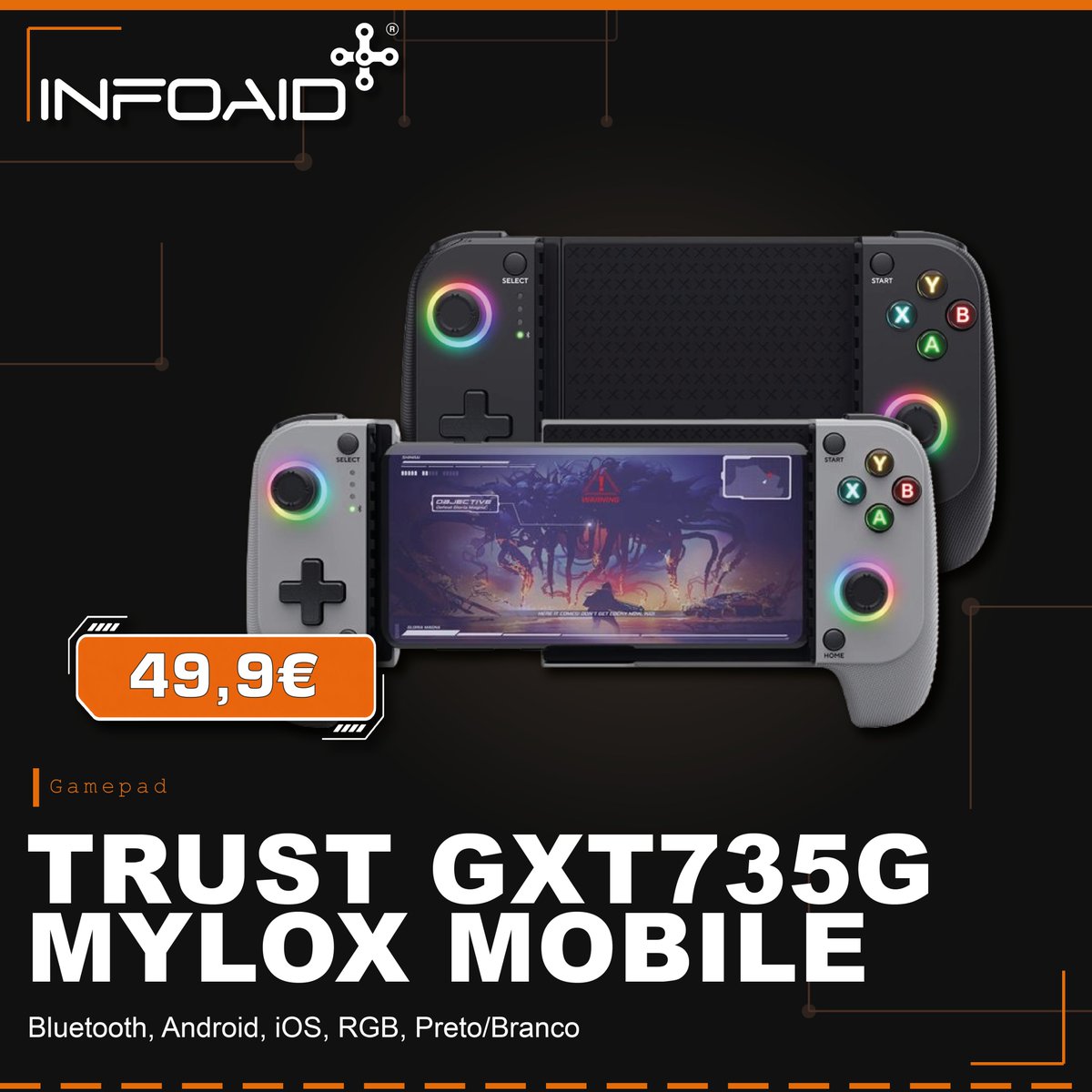 infoaid_pt's tweet photo. 🎮📱 Trust GXT 735 Mylox 📱🎮

Transforma o teu smartphone numa verdadeira consola com o Trust GXT 735 Mylox.

📡 Ligação Bluetooth sem fios
📱 Compatível com Android e iOS
⚫⚪ Disponível em preto ou branco

🔸https://t.co/3o6MJr4t1K https://t.co/CHs1oyxeN5