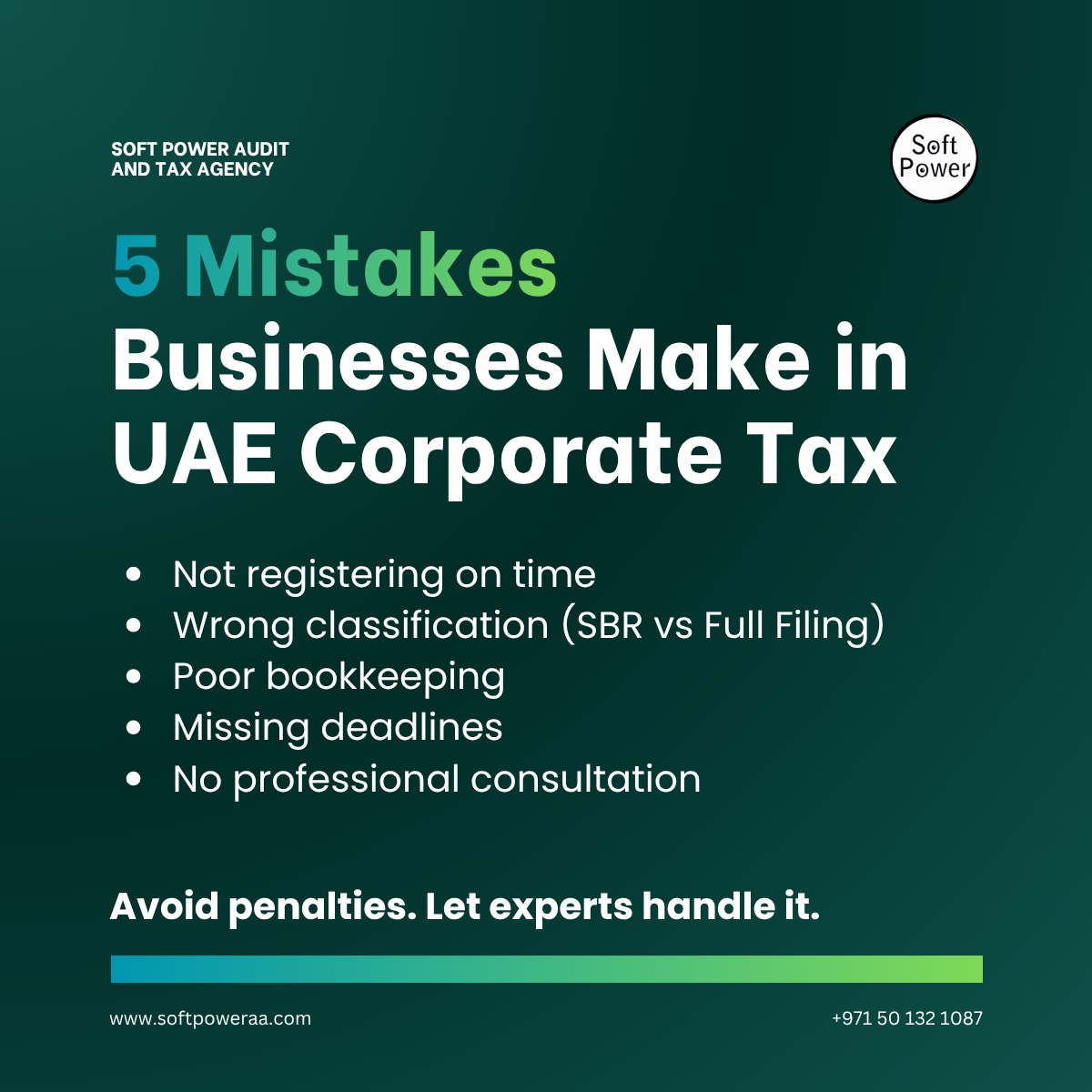 softpoweraa's tweet photo. Avoid costly corporate tax mistakes before they become penalties.

From late registration to poor bookkeeping, even small errors can create major issues for businesses in the UAE. Stay compliant, stay organized, and let professionals handle the complexities. https://t.co/NOvRQb3Oar
