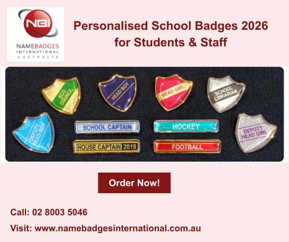 NameBadgesInt's tweet photo. Custom School Badges Online Australia! Badges for students, teachers, prefects &amp; sports teams with premium quality and fast delivery. Order now from Name Badges International. Learn more, visit:  https://t.co/2uGCCs3A8Y #SchoolBadges #Schoolnamebadge #CustomBadges #Australia #NBI https://t.co/Rsgxb8WZJS