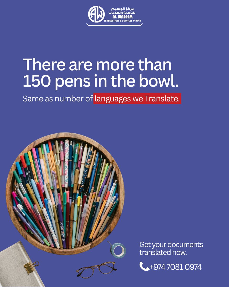 AlwaseemC's tweet photo. Every pen tells a different story.
Every language deserves to be understood. ✨

We provide professional translation services in more than 150 languages — accurately, professionally, and on time.
Let your documents speak globally. 🌍

📞 +974 7081 0974 https://t.co/V9pR07yq5b