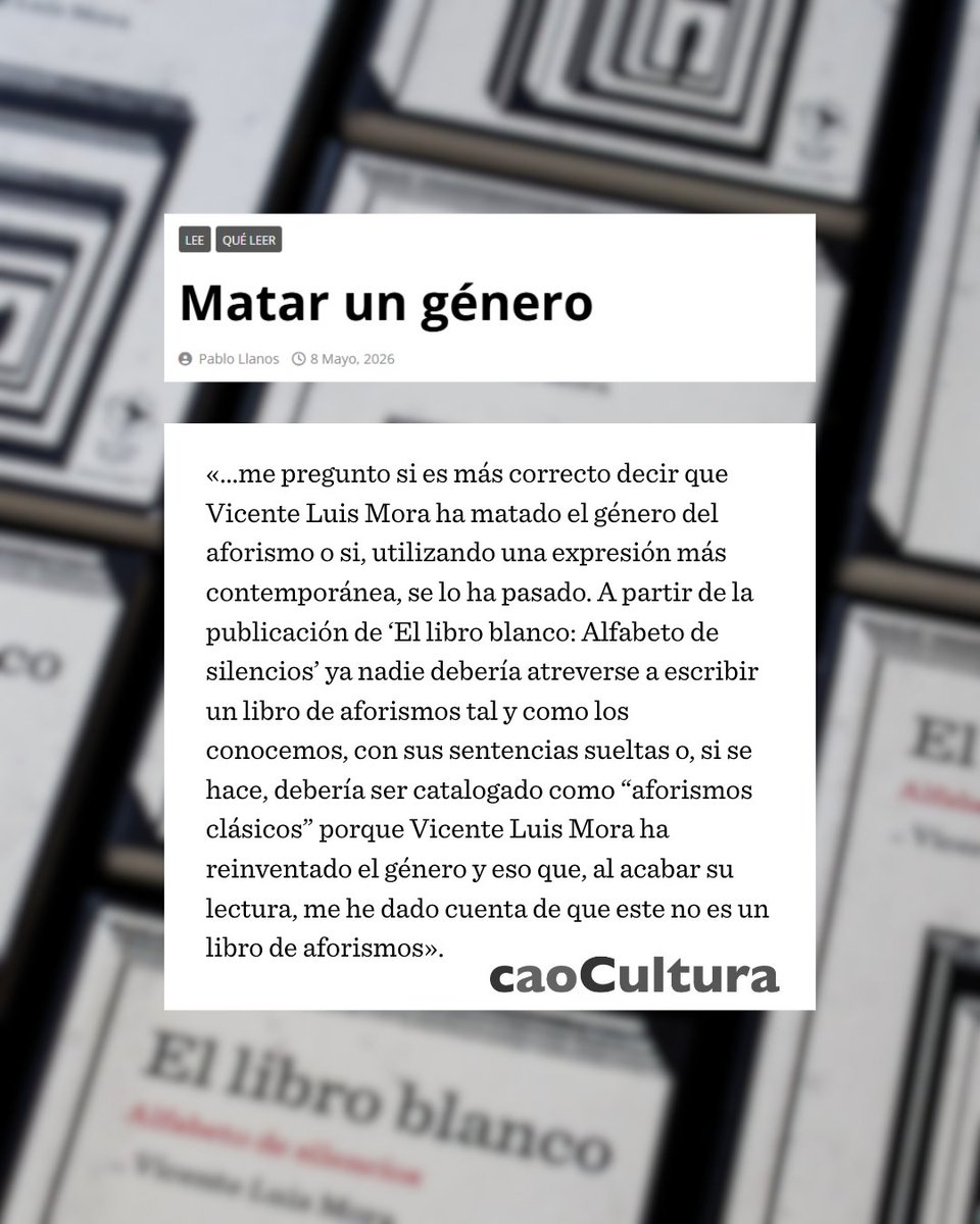 LaCajaBooks's tweet photo. 'El libro blanco' de @MoraVicenteLuis, continúa generando unas conversaciones y unos textos muy estimulantes. 

Esta reseña, por Pablo Llanos, podéis leerla en @CaoCultura: https://t.co/j65aHTTIf1 https://t.co/sIjoTUdnOZ