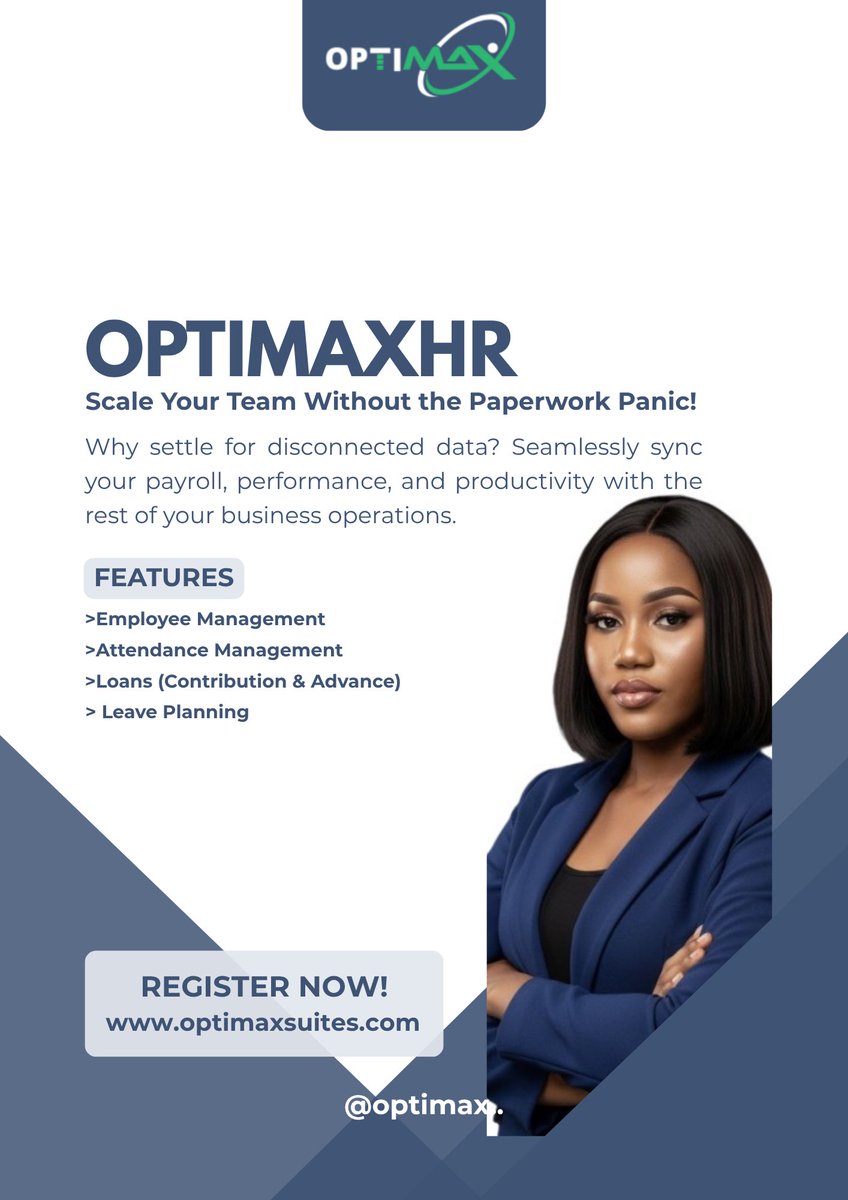 optimaxsuites's tweet photo. Disconnected data slows down every HR process. OptimaxHR fixes that. Payroll. Attendance. Loans. Leave. One seamless sync. Stop juggling spreadsheets. Start running connected operations. https://t.co/KluilDZSSU