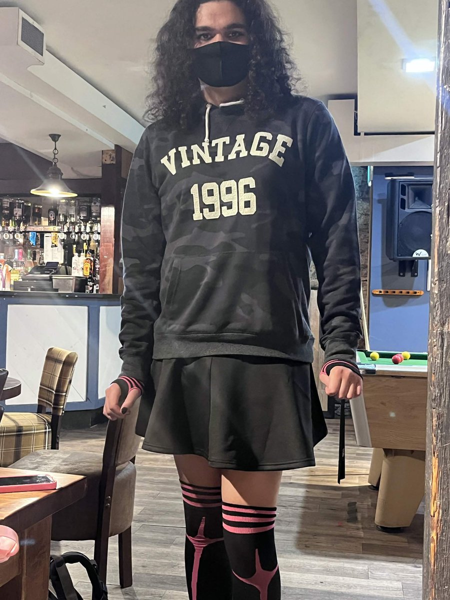 MischiefLulu's tweet photo. Good morning gang, I posted in my discord already but Friday night was the first time I was brave enough to go out in fem clothing :3

Yes I was shitting myself 
Yes was it terrifying but I will be doing it more ! https://t.co/UradBhC687
