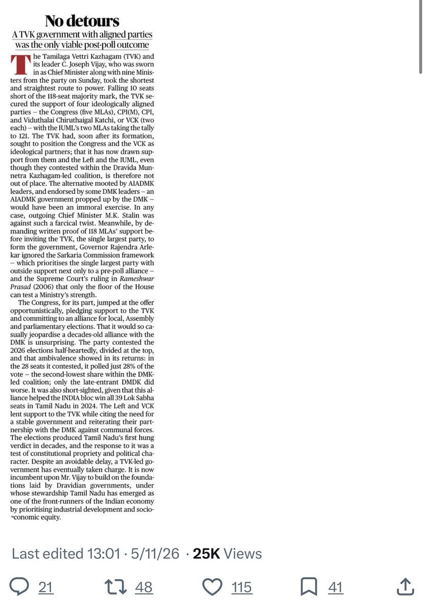 Iyervval's tweet photo. N Ram…. Desperately trying …., as always…. To maintain the CPIM’s razor thin blackmailing position vis-à-vis the TVK https://t.co/vZUYqBWXut