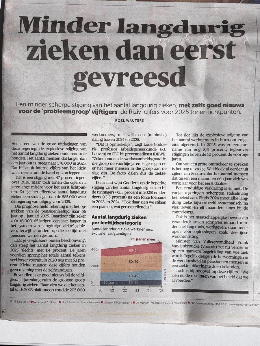 bart_m_willems's tweet photo. In tegenstelling tot de toon van de alarmistische berichtgeving in andere media en de Pavlov-reflex van de politiek:

576.000 langdurig zieken in België in 2025. Da's veel.
Maar de stijging is gestopt.

#langdurigziek #Riziv #burnout #arbeid #België https://t.co/bi0GiipMW8
