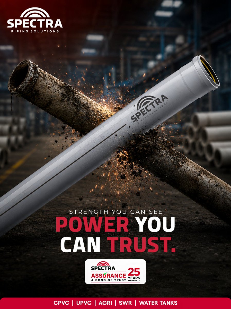 spectrapipes's tweet photo. Spectra Pipes delivers durability, reliability &amp; performance that stands the test of time.
CPVC | UPVC | AGRI | SWR | WATER TANKS
✓ Industry-Leading Quality
✓ 25-Year Warranty
✓ Engineered for Excellence
🌐 https://t.co/AzFf0uzLmr
#SpectraPipes #PipingSolutions #SWRDrainage https://t.co/f99rqfLGKI