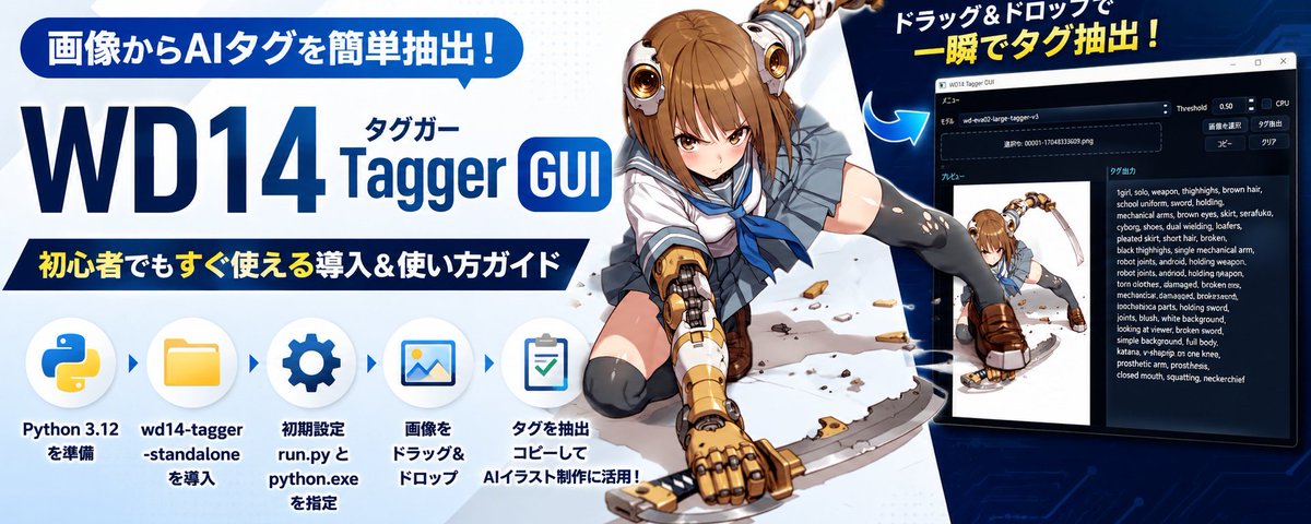 プロンプト入力支援ツール 【WD14 Tagger GUI】 こんな具合に画像を