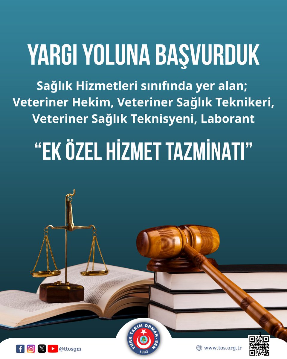 ttosgm's tweet photo. ARAZİ TAZMİNATI İÇİN YARGI YOLUNA BAŞVURDUK

Sağlık Hizmetleri sınıfında yer alan Veteriner Hekim, Veteriner Sağlık Teknikeri, Veteriner Sağlık Teknisyeni, Laborant unvanlarında görev yapan kamu görevlilerine ek özel hizmet tazminatı (arazi tazminatı) ödenmesi talebine yönelik Türk Tarım Orman Sen olarak yargı yoluna başvuru yapılmıştır.
