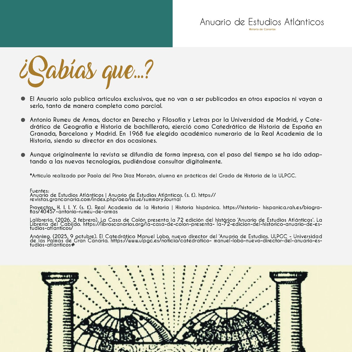 insctradiciones's tweet photo. El Anuario de Estudios Atlánticos se ha consagrado como una de las revistas científicas más importantes de Canarias.
#ictradiciones #islascanarias #historia #anuariodeestudiosatlánticos #casadecolon #presidenciadelcabildodegrancanaria @LosGofiones  @GranCanariaCab @casadecolon https://t.co/IRUQVetLfD