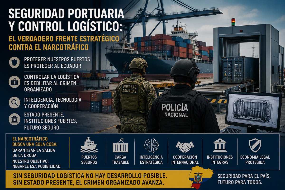 SerPlaton's tweet photo. 🚨 El narcotráfico no necesita controlar todo el territorio. Le basta controlar la salida.

Puertos, contenedores, logística e inteligencia financiera son hoy el verdadero frente estratégico contra el crimen organizado transnacional.

La seguridad portuaria ya no es solo un tema aduanero:
es seguridad nacional, institucionalidad y protección de la economía formal del Ecuador.

Comparto mi artículo completo:

https://t.co/lPl0opVMvl

#Ecuador #Seguridad #Puertos #Narcotráfico #ControlLogístico #SeguridadNacional