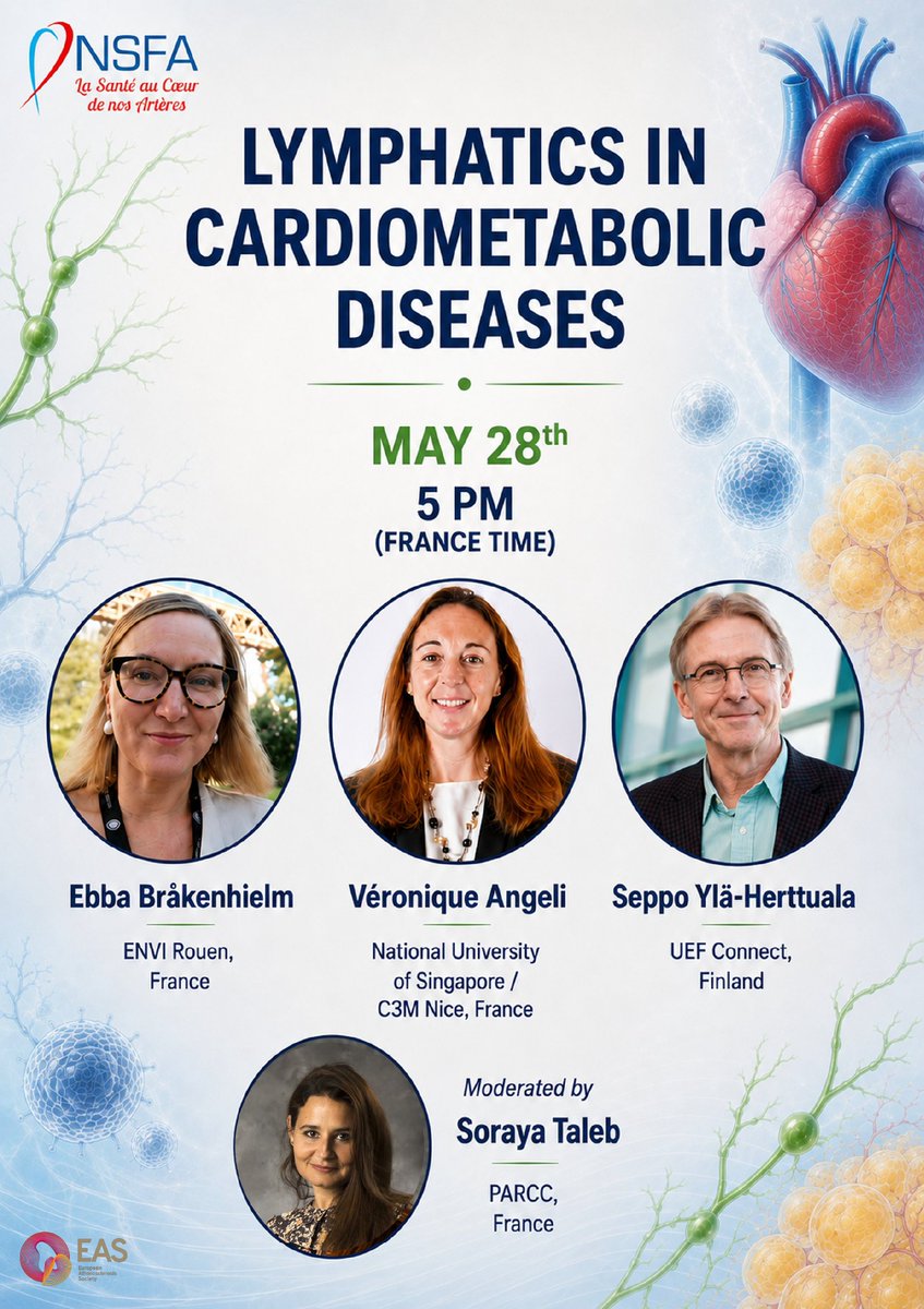 NSFAthero's tweet photo. 📢 WEBINAR NSFA : 𝗟𝘆𝗺𝗽𝗵𝗮𝘁𝗶𝗰𝘀 𝗶𝗻 𝗰𝗮𝗿𝗱𝗶𝗼𝗺𝗲𝘁𝗮𝗯𝗼𝗹𝗶𝗰 𝗱𝗶𝘀𝗲𝗮𝘀𝗲𝘀

👉 28 mai 2026 à 17h !

Inscription gratuite mais OBLIGATOIRE : https://t.co/aiemffQCEM https://t.co/7WIi0JB9Lf