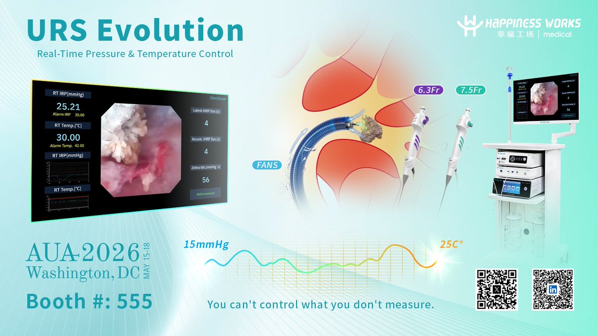 HappinessWorks1's tweet photo. Countdown: 5 days to go! 🎉
Join us at AUA 2026 (Booth #555) in Washington, DC, May 15-18.
Experience the next evolution of URS with our real-time pressure &amp; temperature control system—where precision meets safety.
You can’t control what you don’t measure
 
#AUA2026  #MedicalTech https://t.co/rBFjY4KV25