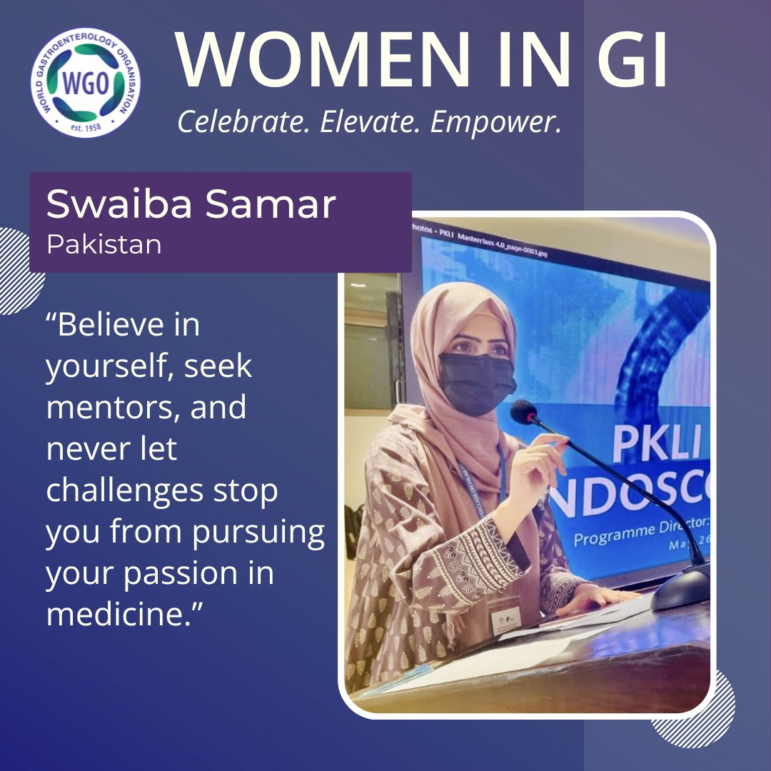 WorldGastroOrg's tweet photo. Inspired to pursue gastroenterology after seeing her father live with hepatitis B, Dr. Swaiba Samar now empowers other #WomenInGI to be seen, heard, and valued.

Thank you, Dr. Samar, for embodying the #GiveToGain mission! https://t.co/xKwD6MU26n
