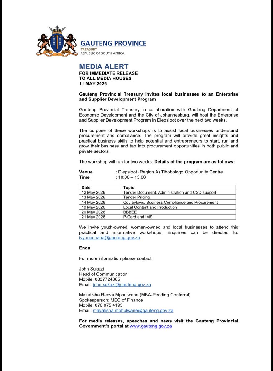 Gauteng Treasury tweet media