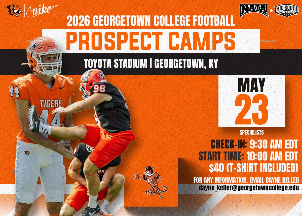 Gtown_Football's tweet photo. Camp Season is just around the corner!⛺️

All incoming Freshmen to Incoming Seniors are welcome!🐅

Sign up using the link below!🔗

https://t.co/uS8JlVogyp

#TigerPride🐅 | #Attack https://t.co/v8NcYazTQT