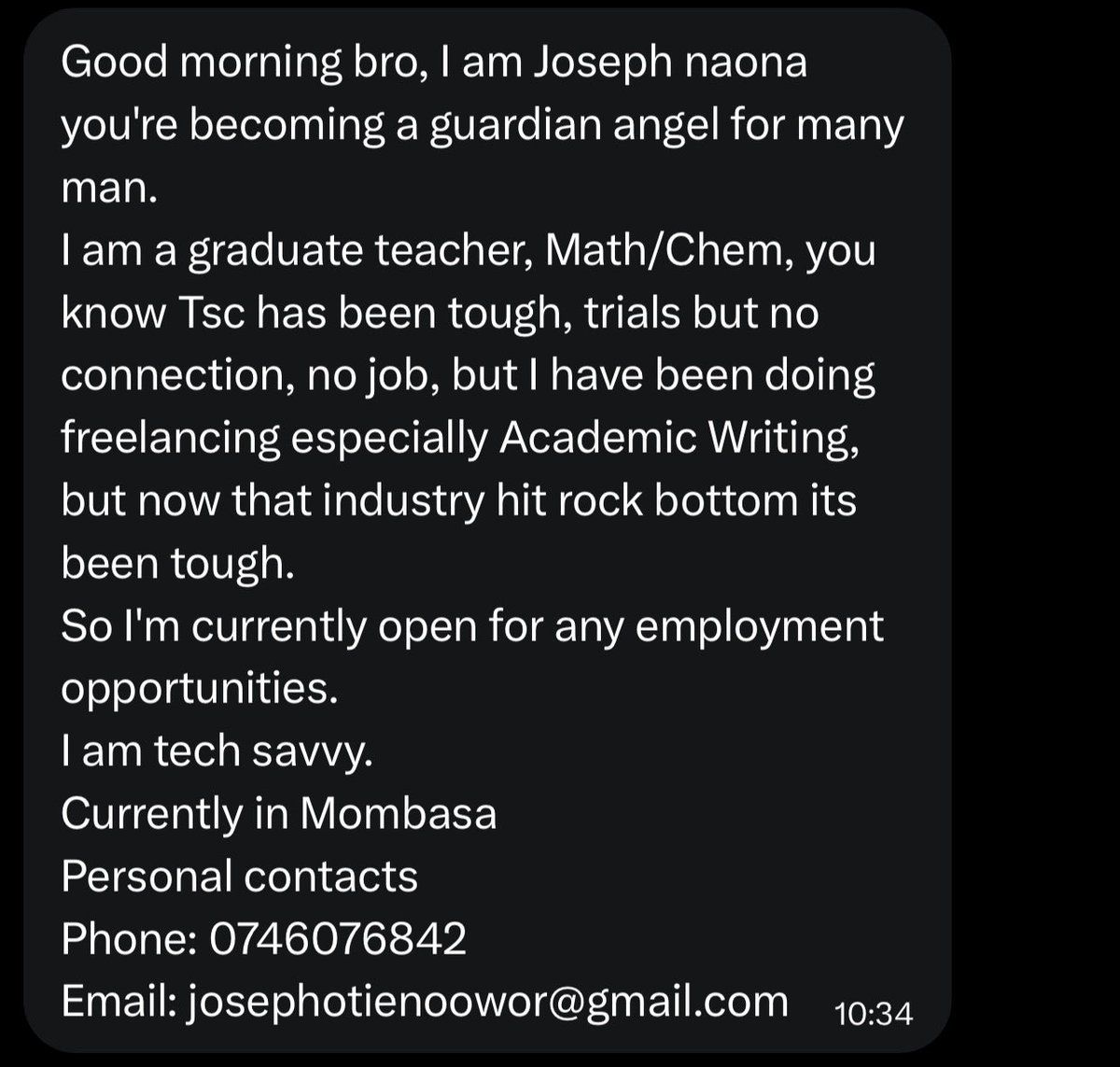 This young man deserves a chance in employment. 
Kindly retweet widely