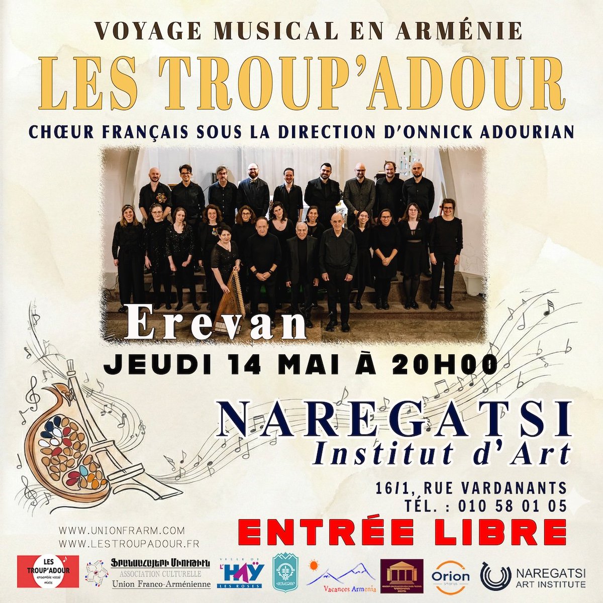 UnionFrArm's tweet photo. 🇫🇷✌🏻🇦🇲 Du 13 au 18 mai, nous serons en Arménie avec le chœur français « Les Troup’Adour », dans le cadre du projet « Maison de l’Art Franco-Arménien ». 
💛 Concert caritatif le 16 mai à Vanadzor au profit de jeunes artistes talentueux.
🎟️ https://t.co/VJ9Wqdwmge #Lori #Vanadzor https://t.co/PWT0EokJKC