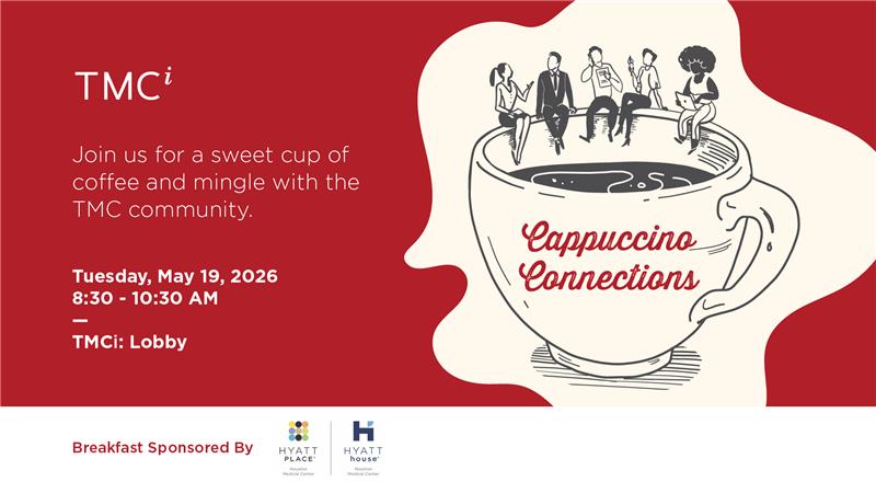 TMCInnovation's tweet photo. Come enjoy a cup of coffee with the TMC Innovation community on Tuesday, May 19, 2026, at 8:30 a.m. Connect with fellow entrepreneurs, investors, and community members!

Thank you to Hyatt House and Hyatt Place for sponsoring this event. https://t.co/ffxgZV1lhU