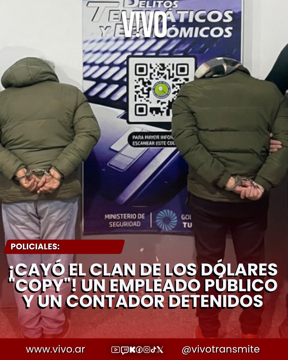 VIVOtransmite's tweet photo. 🔴¡CAYÓ EL CLAN DE LOS DÓLARES "COPY"! UN EMPLEADO PÚBLICO Y UN CONTADOR DETENIDOS 🚨💸🚔

#Estafas #Policiales #DolaresFalsos #Corrupcion #Justicia #Inseguridad https://t.co/VBlLcqd4t4