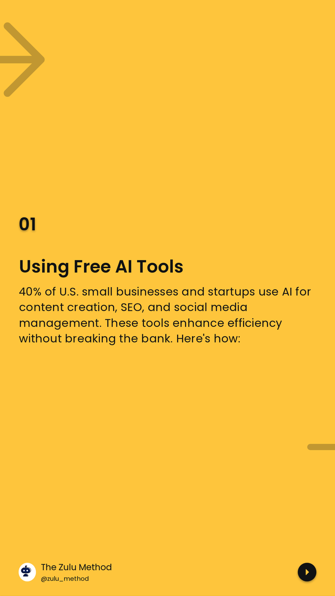 TheZuluMethodAI's tweet photo. 40% of US startups use free AI for marketing. Start small: try Claude, Gemini, or ChatGPT to ease tasks like copy or scheduling. AI helps you do more with less, but your edits make it shine. https://t.co/p0XnP6KMwQ