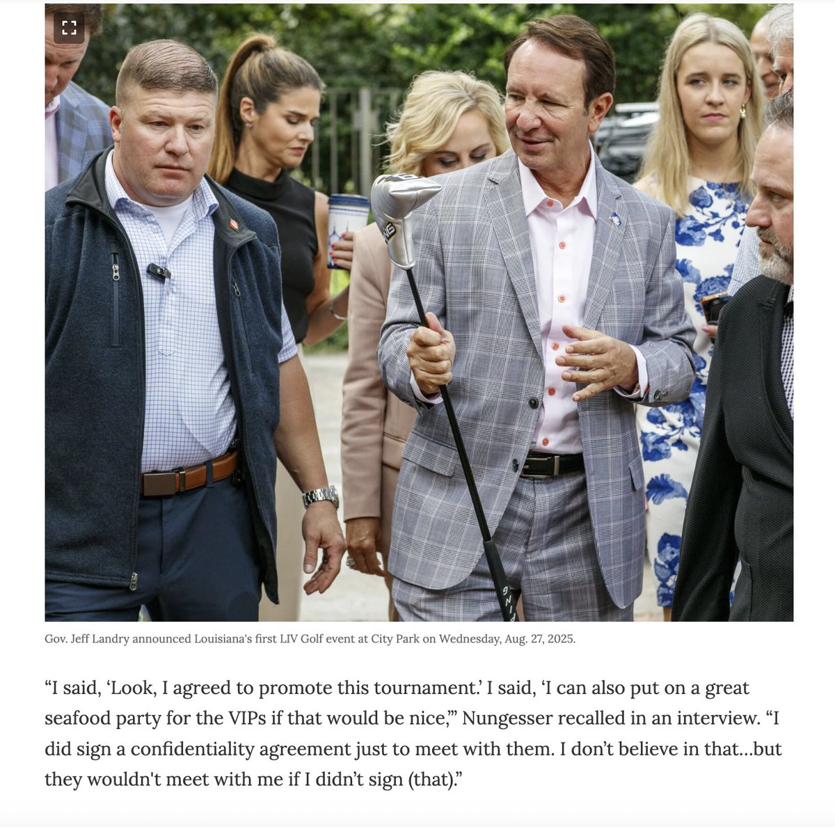 samkarlin's tweet photo. My latest: Why did Billy Nungesser fly on Shane Guidry's jet with an Australian former pro golfer named "The Shark?" 

Why did Louisiana officials sign NDAs and offer LIV Golf $22 million? 

And what does Louisiana have to show for it? 

I dig in: https://t.co/dVPehbfucL