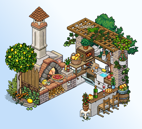 Coalesce37's tweet photo. Italian Outdoor Kitchen 👩‍🍳🍕
Built on @habboxfrance 
#retrobuilds https://t.co/1Hc4XUjnaA