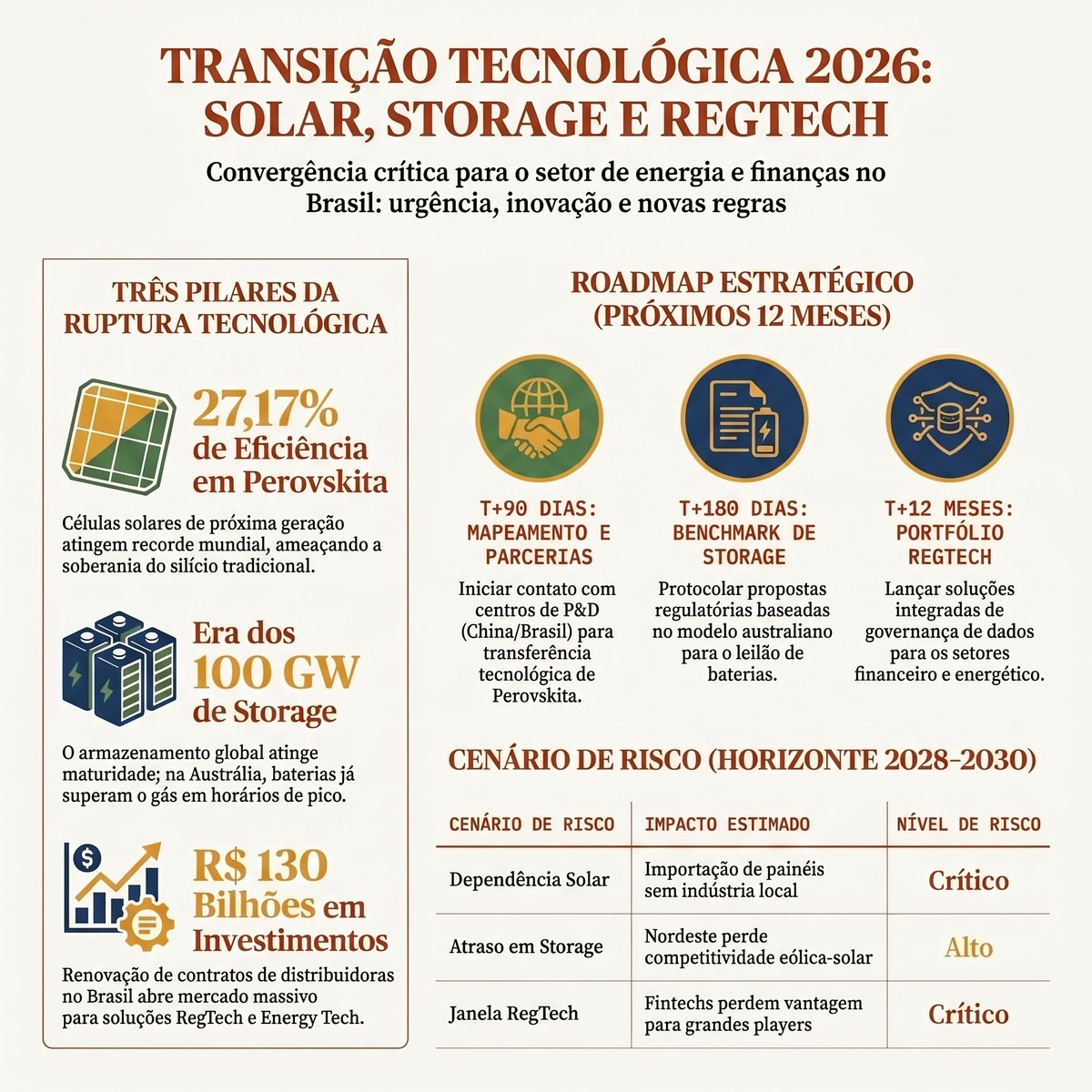 emfagundes's tweet photo. O Brasil corre o risco de ser um mero pagador de pedágio na nova era da energia. 
Enquanto a China atinge 27,17% na energia solar com perovskita e a Austrália prova que baterias já superam o gás natural, nossa regulação patina e trava investimentos.
A janela estratégica se fecha em 18 meses. 
Sua empresa vai liderar ou ser liderada?
Leia o briefing executivo: 
https://t.co/gqqBUxZdJP
