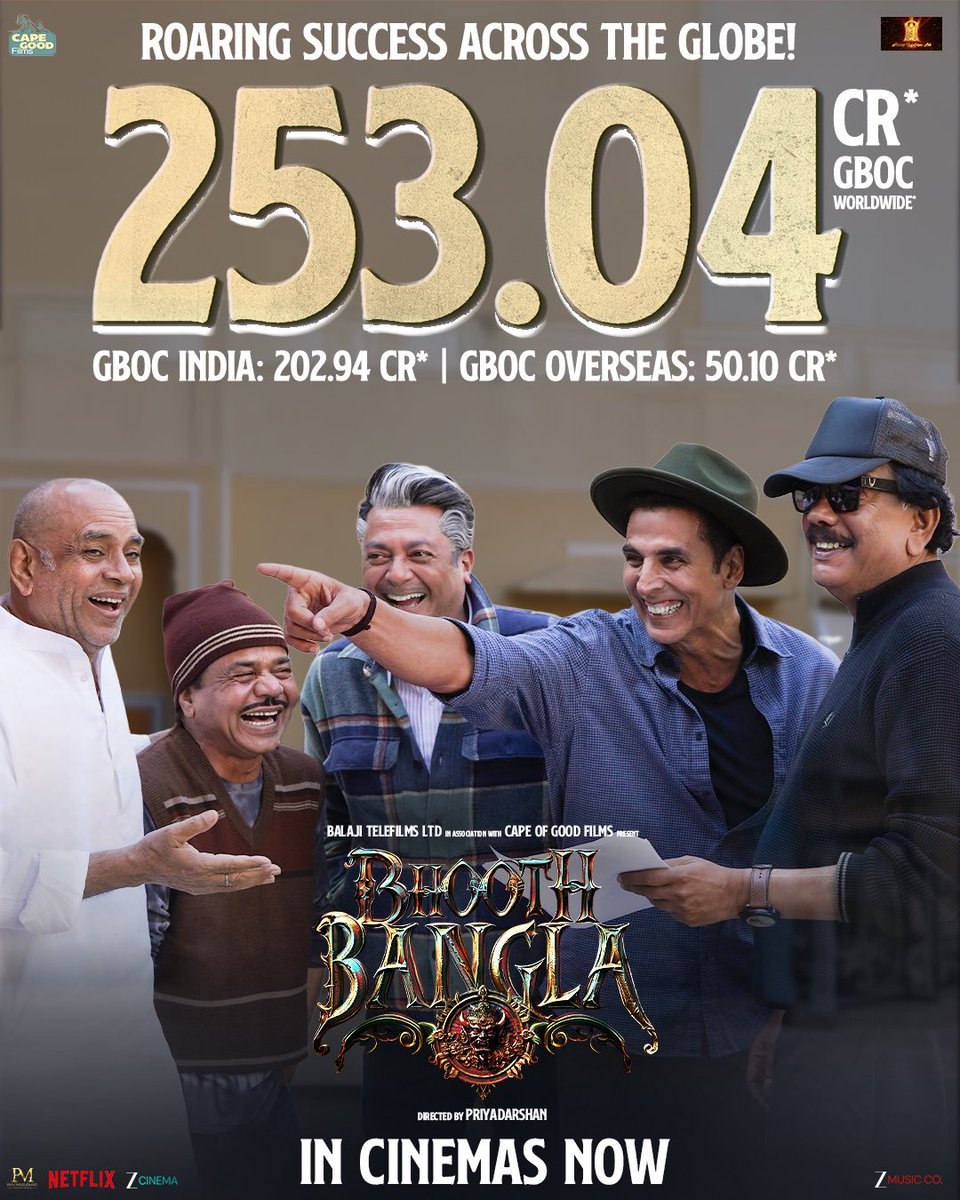 Akki_KumarQuote's tweet photo. #BhoothBangla continues its dream run at the box office with a huge ₹253.04 CR worldwide GBOC 💥

From India to overseas, audiences are showering love on this madness-filled entertainer ❤️ #AkshayKumar https://t.co/dCzXrYHbng