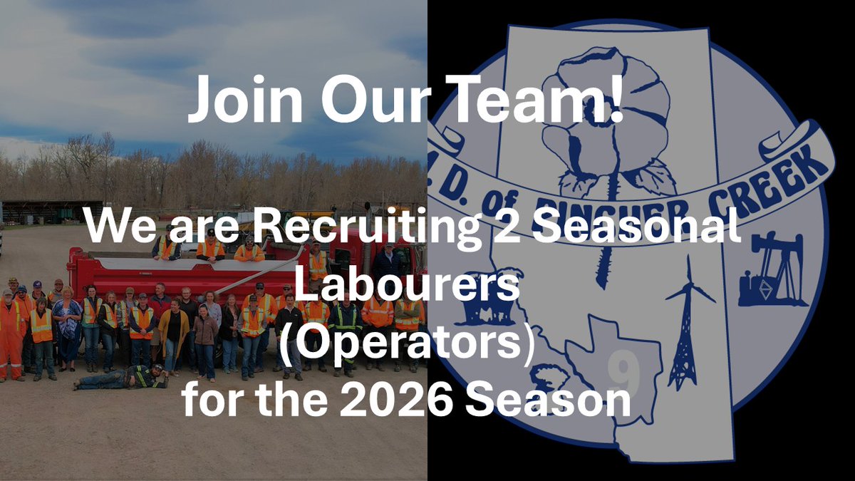 md_of_pc's tweet photo. The MD of Pincher Creek is recruiting (2) Seasonal Labourers for the 2026 season. The closing date for these positions is Friday, May 15, 2026, at 9:00 a.m. (MST), or until suitable candidates are found https://t.co/SrG3kiJpgc