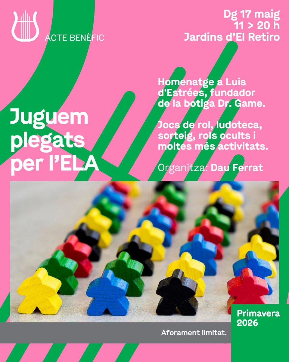 elretirositges's tweet photo. Jornada benèfica JUGUEM PLEGATS PER L'ELA 🧸

Activitats variades, en un dia per homenatjar a Luis d'Estrées, fundador de la botiga https://t.co/zeQGcJgCJJ. 

🗓️ Diumenge, 17 de maig
⏰ D'11 a 20h
📍 Jardins d'El Retiro
👥 Organitza: Dau Ferrat
🎟️ Aforament limitat

#SomHiRetiro https://t.co/yXGXaP0cYA