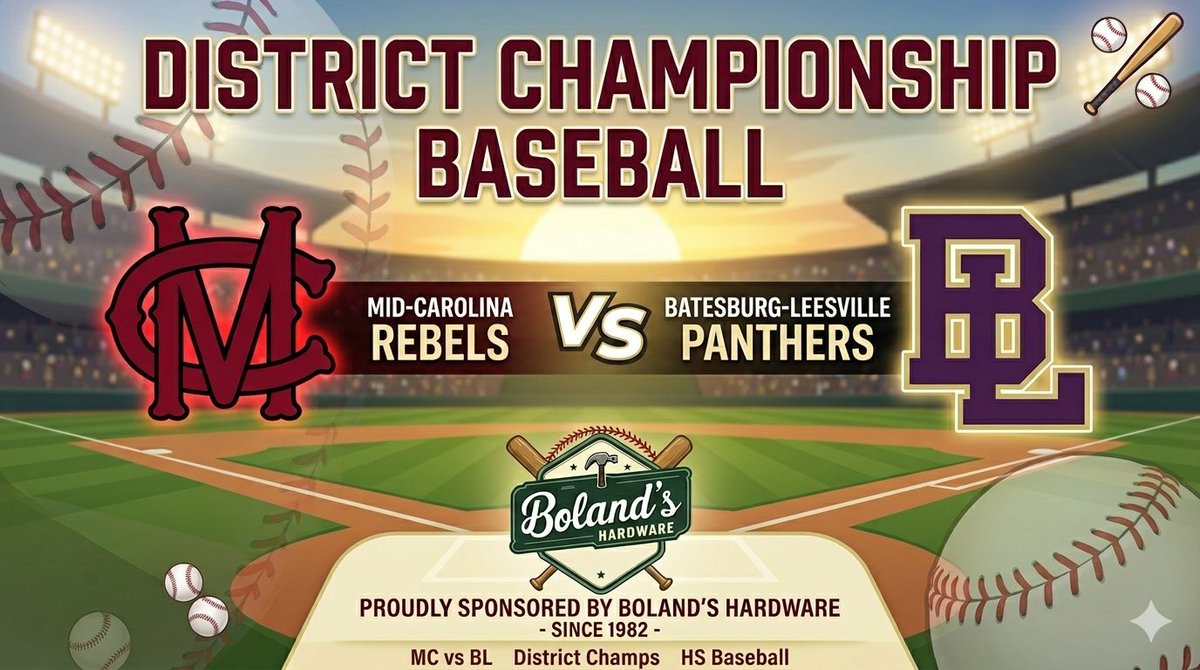 MCRebelBaseball's tweet photo. ⚾ DISTRICT CHAMPIONSHIP!

​🏆 Mid-Carolina at Batesburg-Leesville

🕔 5:00 PM Start

​Rebels need 2 WINS today to take the title! See you at the park!

#EverythingMatters 
#LetsplayTWO https://t.co/4emUpAApBC